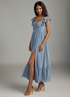 Azazie Anaya Bridesmaid Dresses Dusty Blue A-Line Pleated Chiffon Dress image4
