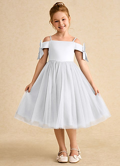 Azazie Amie Flower Girl Dresses White A-Line Off the Shoulder Matte Satin Dress image3