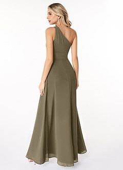 Azazie Dallas Vestidos de damas de honor Vestido de Verde Sauce de Gasa de Corte en A con Hombro unilateral image2