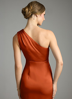 Azazie Emorie Final Sale Paprika Sheath One Shoulder Stretch Satin Dress image5