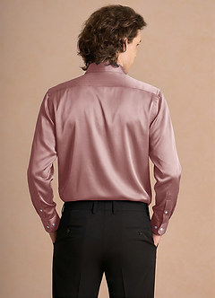 front Julian Dusty Rose Stretch Satin Dress Shirt