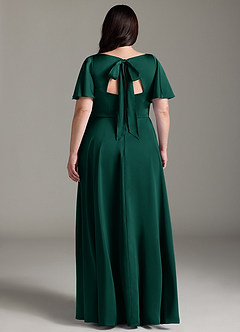 Azazie Kimber Bridesmaid Dresses Emerald A-Line Ruched Stretch Satin Dress image8