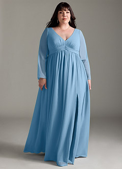 Azazie Teton Maternity Bridesmaid Dresses A-Line Long Sleeve Chiffon Floor-Length Dress image9