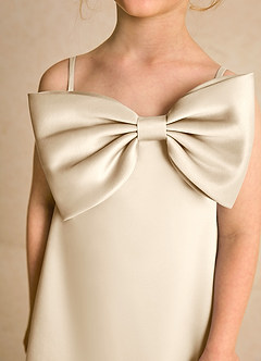 Azazie Kiwi Flower Girl Dresses Champagne A-Line Spaghetti Strap Matte Satin Dress image6