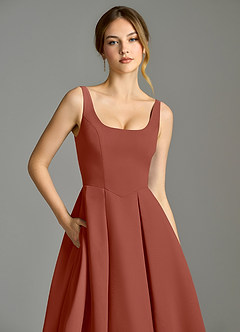 Azazie Amalie 신부 들러리 드레스 A라인 주름진 쉬폰 티 길이 드레스 image7