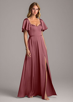 Azazie Chloe Vestidos de damas de honor Vestido de Rosa Del Desierto de Satén Elástico de Corte en A con Escote de Corazón image5