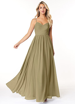 Azazie Lisbon Abiti da Damigella Abito A-Line in Chiffon Scollo a Cuore Verde Muschio image3