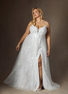 Azazie Monda Hochzeitskleider A-Linie Spitze Tüll Kleid Diamantweiß image18