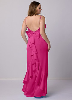 Barbie ♥ Azazie Brautjungfernkleider Meerjungfrau-Linie Schleifen Stretch-Satin Kleid Barbie Pink image6
