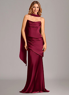 Azazie Pelagia Bridesmaid Dresses Burgundy Mermaid Corset Stretch Satin Convertible Dress image1