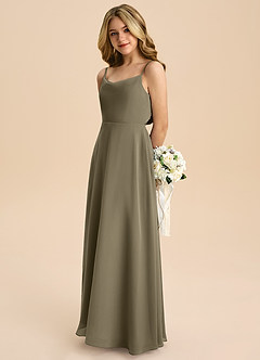 Azazie Shale Junior Willow Green A-Line Bow Chiffon Dress image6