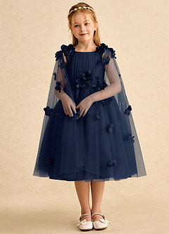 Azazie Staria Blumenmädchenkleider Ballkleid Gestreift Tüll Kleid Dunkelmarine image3