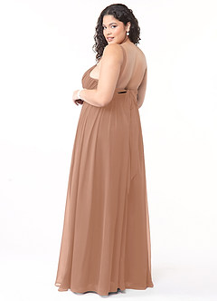 Azazie Aziza Bridesmaid Dresses Champagne Rose A-Line V-Neck Pleated Chiffon Dress image10