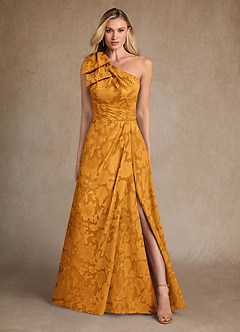 Azazie Easton Mother of the Bride Dresses Butterscotch Ball-Gown One Shoulder Floral Burnout Dress image1