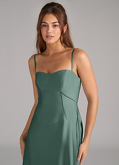 Azazie Valentine Bridesmaid Dresses Eucalyptus A-Line Corset Stretch Satin Dress image6