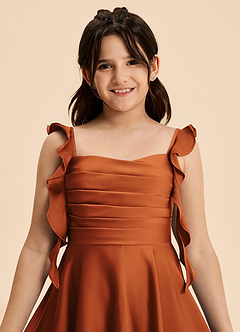 Azazie Kira Junior Robe Trapèze en Satin extensible Rayé Cannelle image8