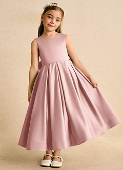 Azazie Cailee Flower Girl Dresses Rose Gold Ball-Gown Pleated Matte Satin Dress image2
