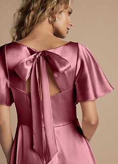 Azazie Kimber Bridesmaid Dresses Desert Rose A-Line Ruched Metallic Satin Dress image2