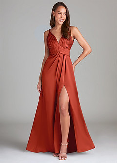 Azazie Maren Allure Bridesmaid Dresses Rust A-Line Lace Stretch Satin Dress image1