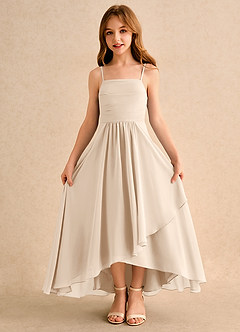 Azazie Twilight Dance Girls Formal Flower Girl Dresses White Alabaster A-Line Pleated Chiffon Dress image6