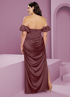 Barbie ♥ Azazie Bridesmaid Dresses Sangria Sheath Off the Shoulder Stretch Satin Convertible Dress image11