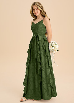 Azazie Peyton Junior Vestido de Oliva de Devorado Floral de Corte en A con Plisado image5