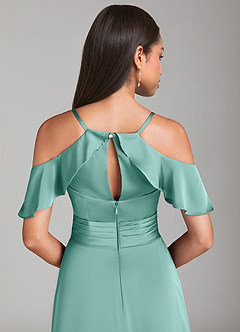 Azazie Dakota Jurken voor bruidsmeisjes Jurk van Stretch Satijn met A-Lijn Off the Shoulder Aqua image6