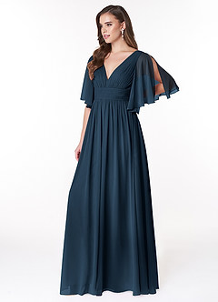 Azazie Temeka Robes de demoiselle d'honneur Robe Trapèze en Mousseline de soie Drapé Bleu Marine Foncé image7