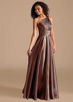 Azazie Charlize Bridesmaid Dresses Espresso A-Line One Shoulder Metallic Satin Dress image6