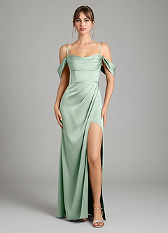 Azazie Johana Bridesmaid Dresses Agave Mermaid Off the Shoulder Stretch Satin Convertible Dress image3
