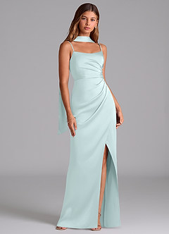 Azazie Calandra Suknie dla druhen Linia A Pofałdowany Satyna elastyczna Do ziemi Sukienka image2