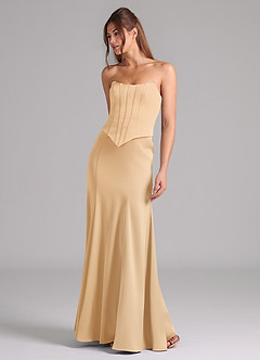 Azazie Ximena Bridesmaid Dresses Gold Mermaid Corset Stretch Satin Convertible Dress image4