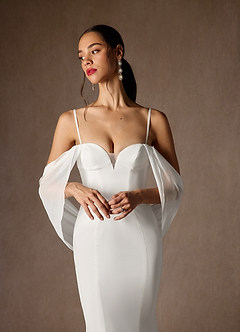 Azazie Laylah Wedding Dresses Diamond White Mermaid Off the Shoulder Chiffon Dress image9