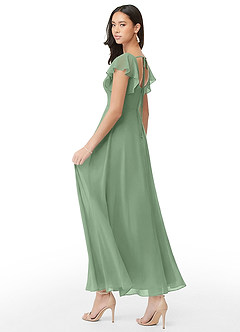 Azazie Bondi Abiti da Damigella Abito A-Line in Chiffon Increspato Matcha image4