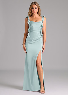 Azazie Jessamine Robes de demoiselle d'honneur Robe Trapèze en Satin extensible Corset Brume image3