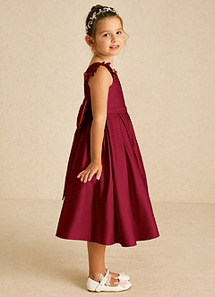 Azazie Francine Final Sale Burgundy A-Line Bow Matte Satin Dress image3