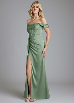 Azazie Amyra Vestidos de damas de honor Vestido de Matcha de Satén Elástico de Corte Sirena Convertible con Vestidos sin tirantes image6