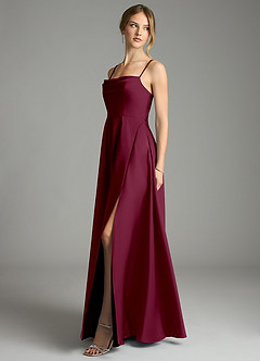 Azazie Elle Bridesmaid Dresses Mulberry A-Line Pleated Stretch Satin Dress image3