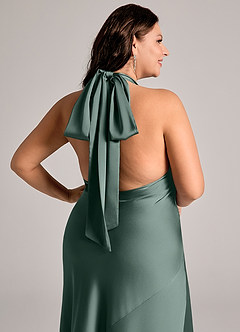Azazie Velli Abiti da Damigella Abito Sirena in Raso Elasticizzato Collo Alto Muschio Marino image11