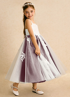 Azazie Coraline Blumenmädchenkleider A-Linie Spitze Kleid Elfenbein Cabernet image5
