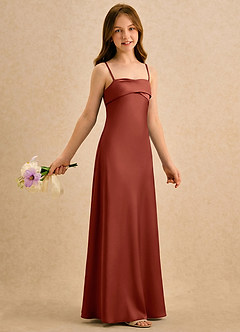 Azazie Mirabella Girls Formal Jurken voor bloemenmeisjes Kolom Jurk van Stretch Satijn Sweetheart-halslijn Terracotta image4