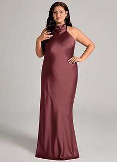 Azazie Velli Bridesmaid Dresses Merlot Mermaid High Neck Stretch Satin Dress image8