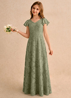 Azazie Narin Girls Formal Blumenmädchenkleider A-Linie mit ärmel Blumen-Burnout Kleid Pistazie image1