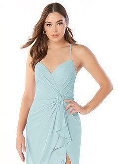 Azazie Aribella Bridesmaid Dresses Sea Glass Sheath Ruched Chiffon Dress image5