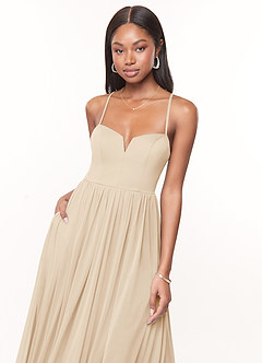 Azazie Marsol Bridesmaid Dresses Champagne A-Line Corset Mesh Dress image5