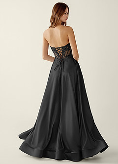 Zuri Black Satin Wrap Beaing Corset A-line Prom Dress image2
