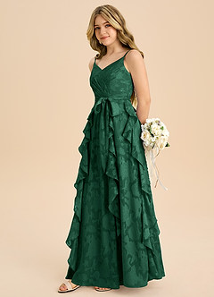 Azazie Peyton Junior Vestido de Verde Oscuro de Devorado Floral de Corte en A con Plisado image5