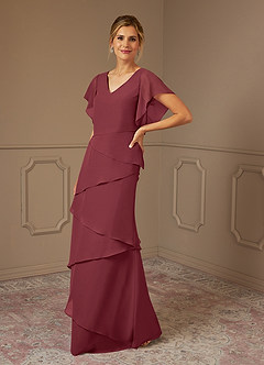 Azazie OHara Mother of the Bride Dresses Merlot A-Line V-Neck Chiffon Dress image4
