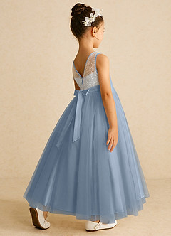 Azazie Tay Flower Girl Dresses Dusty Blue A-Line Sequins Tulle Dress image5