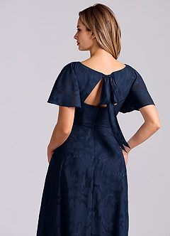 Azazie Kimber Jurken voor bruidsmeisjes Jurk van Bloemen Burn-out met A-Lijn met Zakken Donkere Marine image2